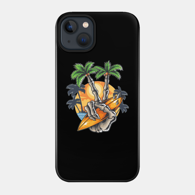 summer design hand skull coconut tree finger holding beach surf board tshirt - Beach - Phone Case