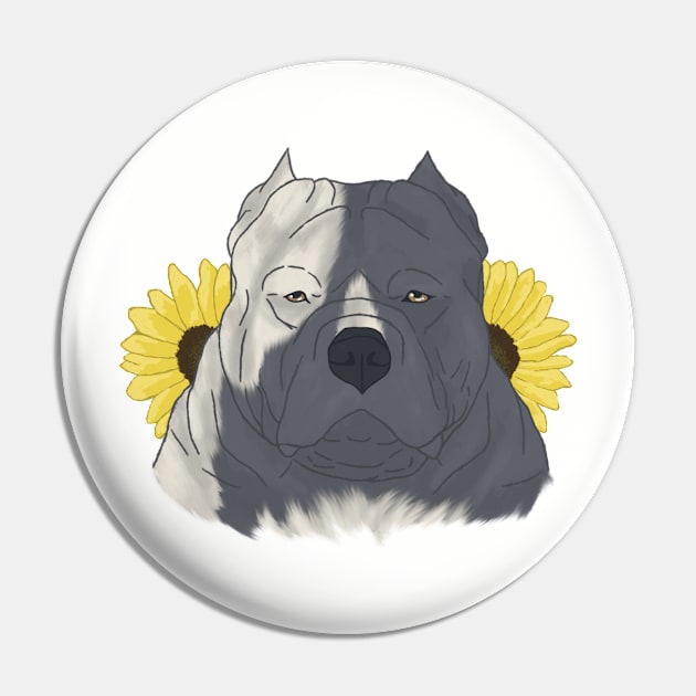 Blue Pied American Bully with Sunflowers Pin by TrapperWeasel