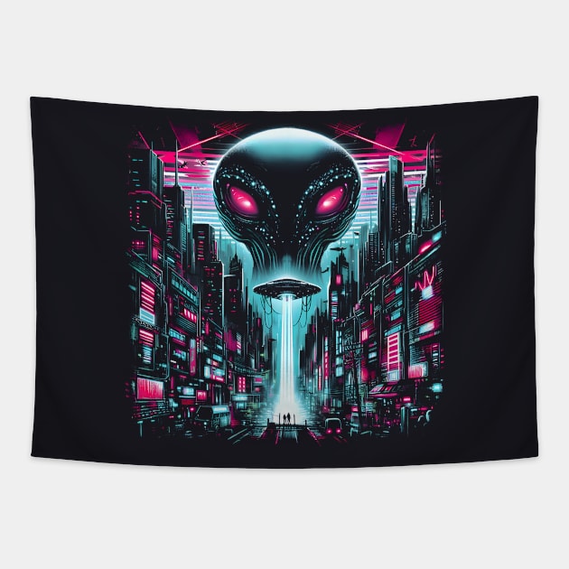 Neon Overlord: The City’s Silent Watcher Tapestry by FreshIdea8