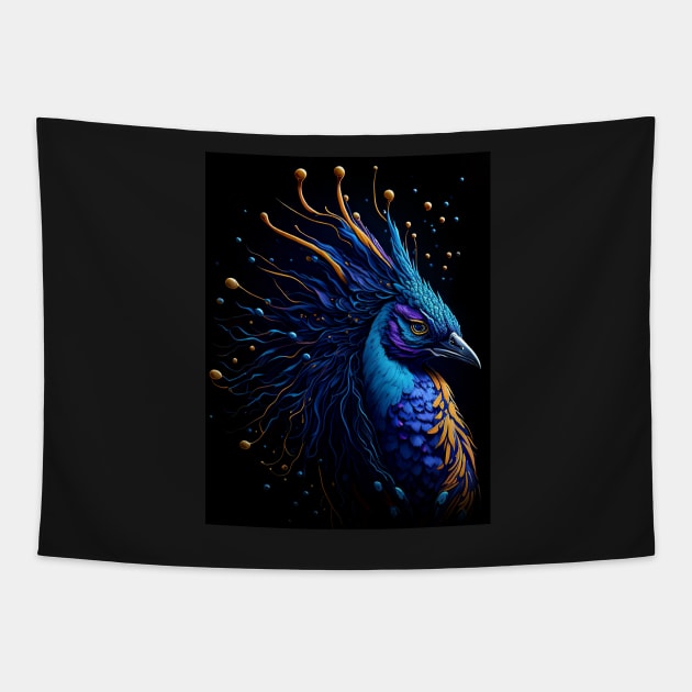 Splash Art of a Beautiful Peacock Tapestry by allovervintage