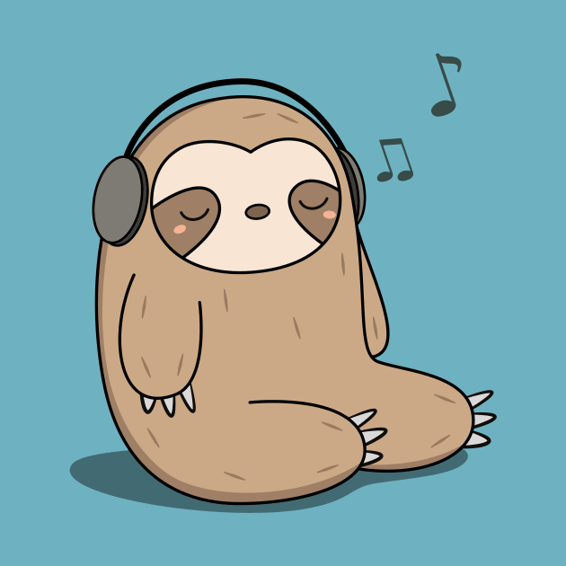 Kawaii Cute Sloth Listening To Music by wordsberry