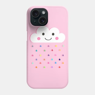 Rainbow Raindrops, Happy Rain Cloud, on Pink Phone Case