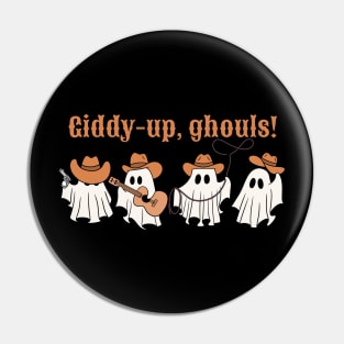 Giddy-up, ghouls! Halloween cute western cowboy /cowgirl ghosts Pin