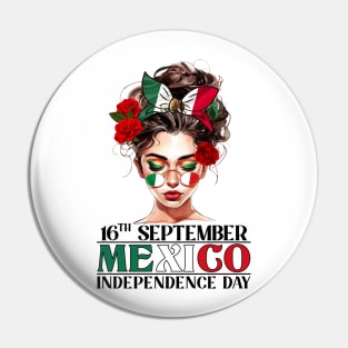 Messy Bun Mexican Flag Independence Day Pin