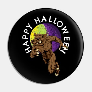 Happy Halloween Retro Werewolf Full Moon Pin