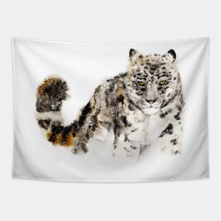 Snow leopard watercolor Tapestry