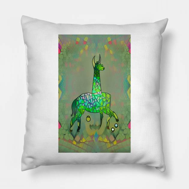 Stained Glass Llama Unicorn Pillow by Nirvana Llamas