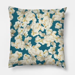 Popcorn Pattern on Blue Background Pillow