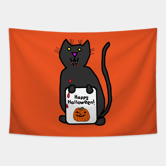 Vampire Horror Cat with Halloween Card Tapestry by ellenhenryart