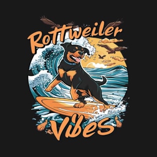 Wave Rider Rottweiler Dog Surfing Adventure T-Shirt