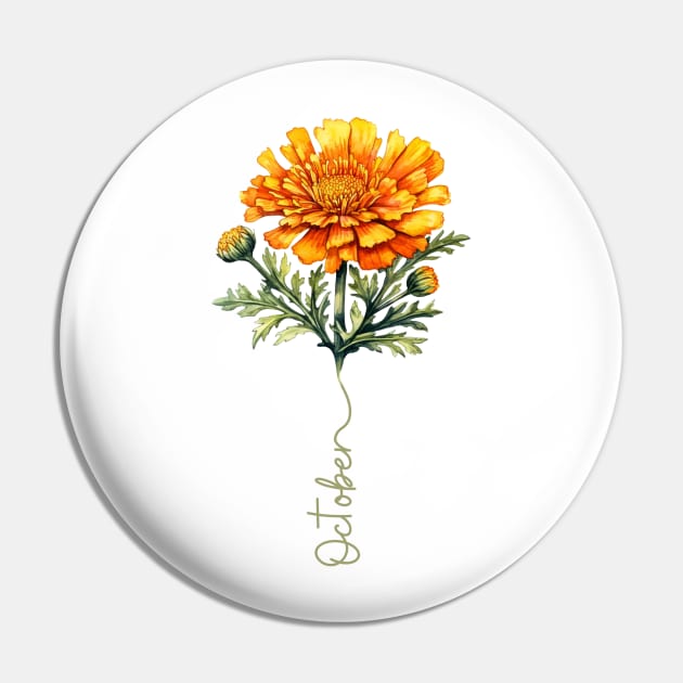 Marigold - Birth Month Flower for October Pin by Mistywisp