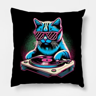 Retro Cat DJ Disco Rave Glow Party Music Funny Cat Pillow