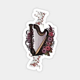 Wonderful harp with colorful flowers. Magnet