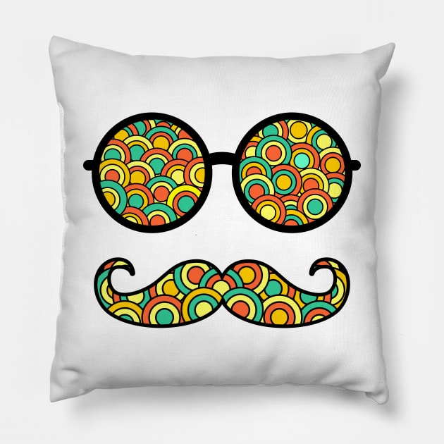 Retro Hipster Mustache Pillow by TheArtism