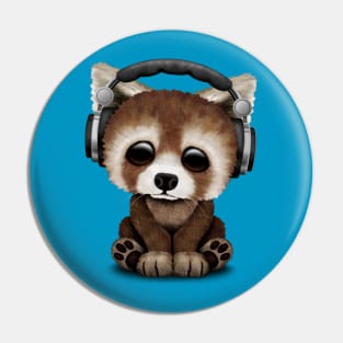 Cute Baby Red Panda Deejay Wearing Headphones Pin