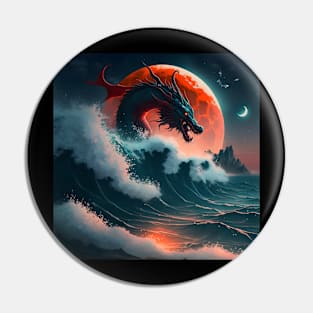 Dragon Flying over the Moon and the Ocean Pin