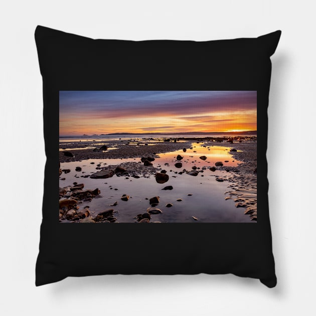 Swansea Bay Sunset Pillow by dasantillo