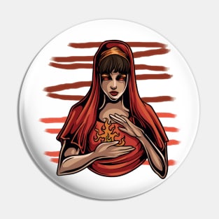 Red woman with fire hands Pin