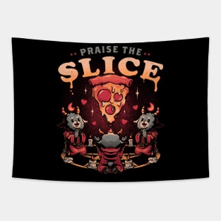 Praise the Slice - Cute Evil Dark Funny Baphomet Pizza Gift Tapestry