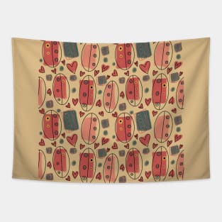 Funky Shapes and Hearts Design Tapestry