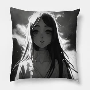 Elegant Monochrome: Captivating Black and White Anime Girl Art Gothic Fashion Goth Dark Pillow