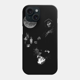 Spooky Moon Halloween Cemetery with Black Cat, Tombstones and Grim Reaper Phone Case