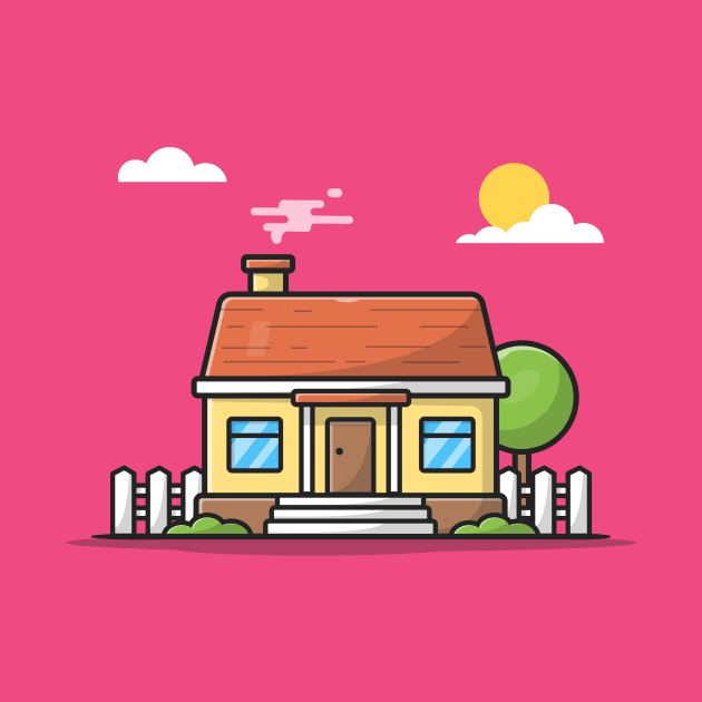 House With Sunset Cartoon Vector Icon Illustration by Catalyst Labs