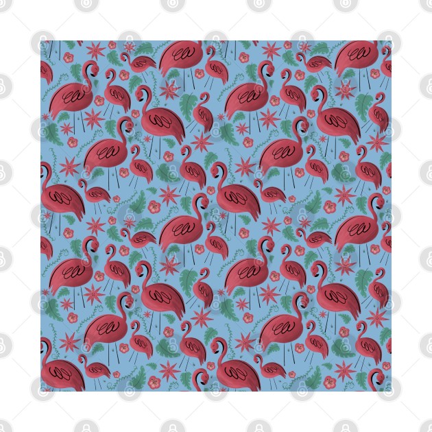 Flamazing day flamingos pattern blue background by Arch4Design