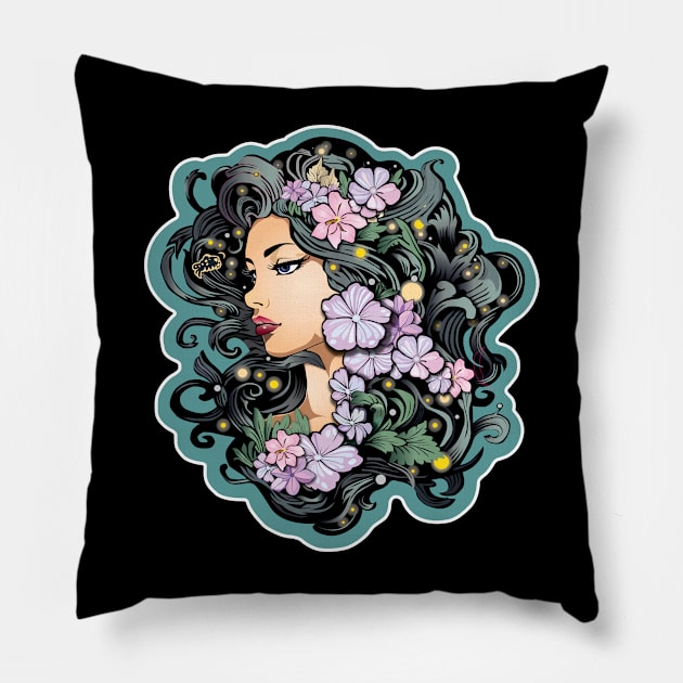 Fantasy Flower Girl Pillow by RRMStudios