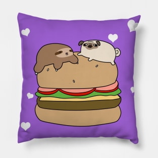 "I Love You" Sloth and Pug Burger Pillow