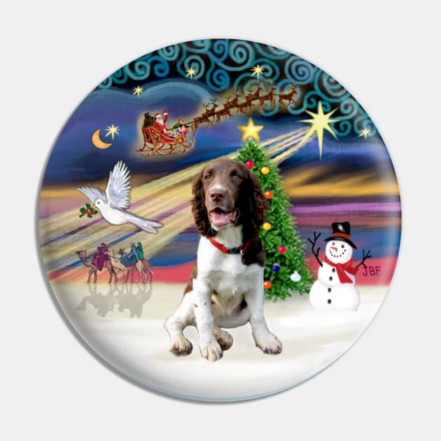 "Christmas Magic" with a Liver and White English Springer Spaniel Pin by Dogs Galore and More