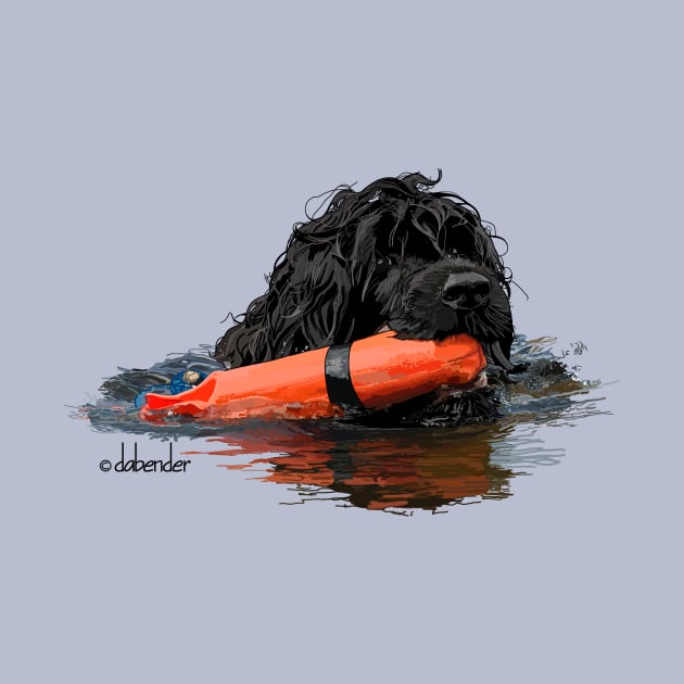 Portuguese Water Dog with Orange Bumper by avondalealley