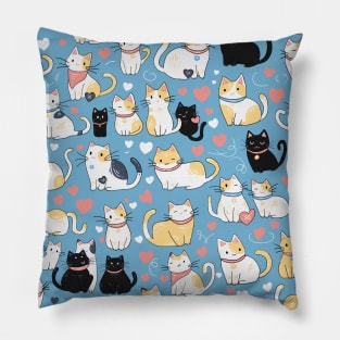 Cute Cat Pattern - Blue Pillow