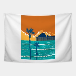 Oceanside Municipal Pier in San Diego California WPA Poster Art Tapestry