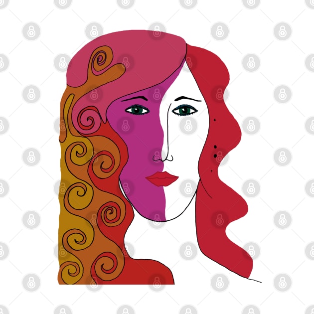 Woman's Face with Red, Pink and Orange Colored Hair by karenmcfarland13