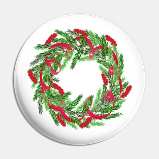 Christmas wreath with red berries and ribbons Pin