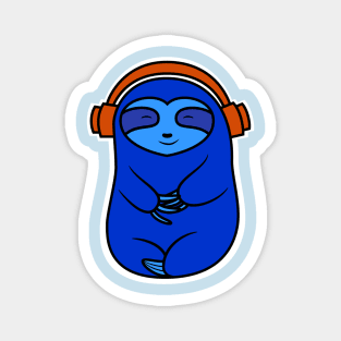 Happy Blue Sloth Listening to Music Magnet