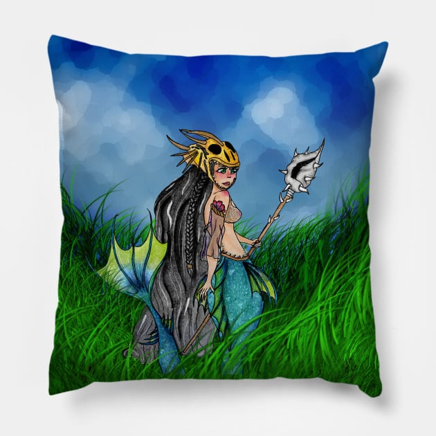 Warrior Mermaid Pillow by YukiRozen