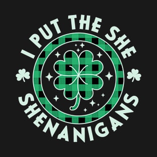 I Put The She In Shenanigans Women St Patricks Day Plaid T-Shirt