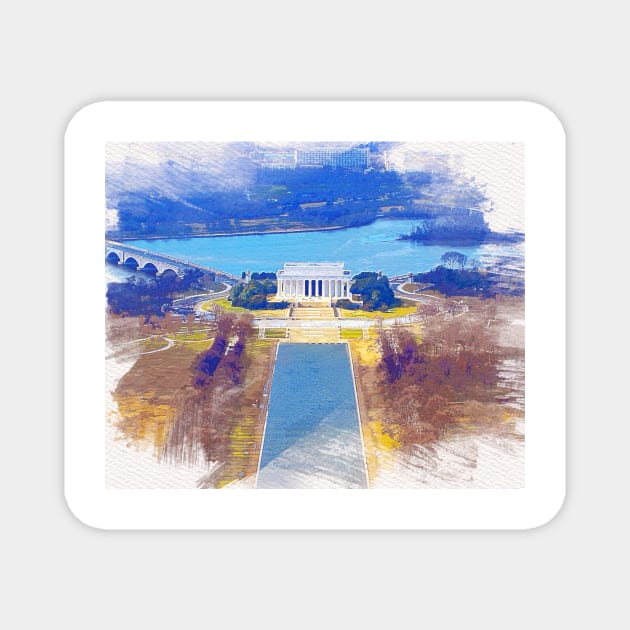 National Mall, Lincoln Memorial Watercolor Magnet by DingyDesigns