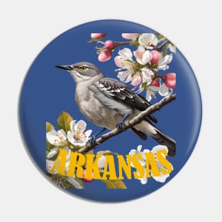 Arkansas Northern Mockingbird Surrounded by Apple Blossom Pin