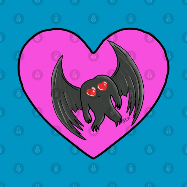 Mothman Kawaii Pink Heart Teal by theartofron