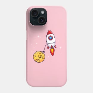 Rocket Flying With Moon In Space Cartoon Phone Case