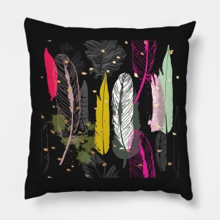 Feathers Pink, Yellow, Grey and Gold Specks Pillow