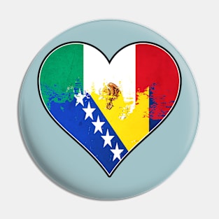 Mexican and Bosnian Heart Mix Heritage Flag Pin