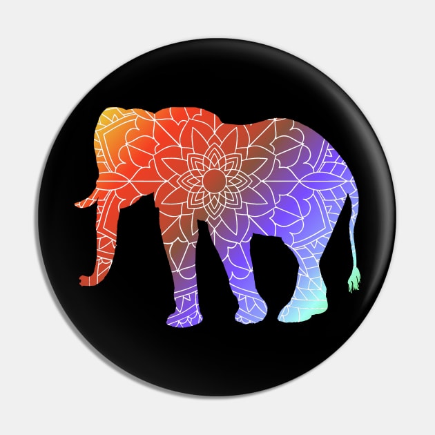 Mandala Elephant Rainbow Silhouette Pin by Dreamer