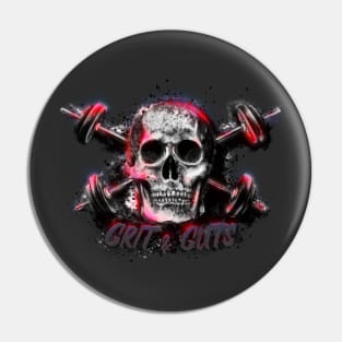 Grit and Guts Skull Neon Red Pin