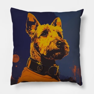 Vintage schnauzer dog astronaut portrait Pillow