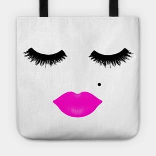 Lips and Eyelashes with Beauty Mark Pink Tote