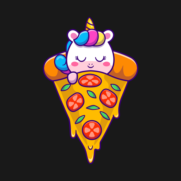 Cute Unicorn Sleeping On Pizza Cartoon by Catalyst Labs